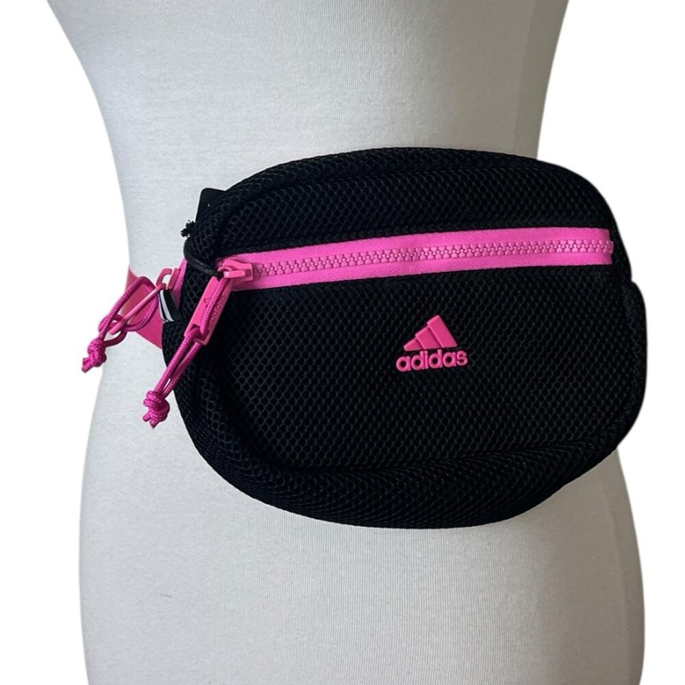 Adidas New Airmesh Waist Pack Adjustable Strap Black Hot Pink Front Zip Pocket